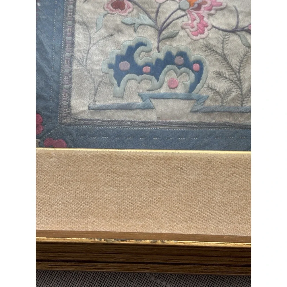 Set Of 2 Antique Beautiful Chinese Silk Embroidered Wall Art 9.5